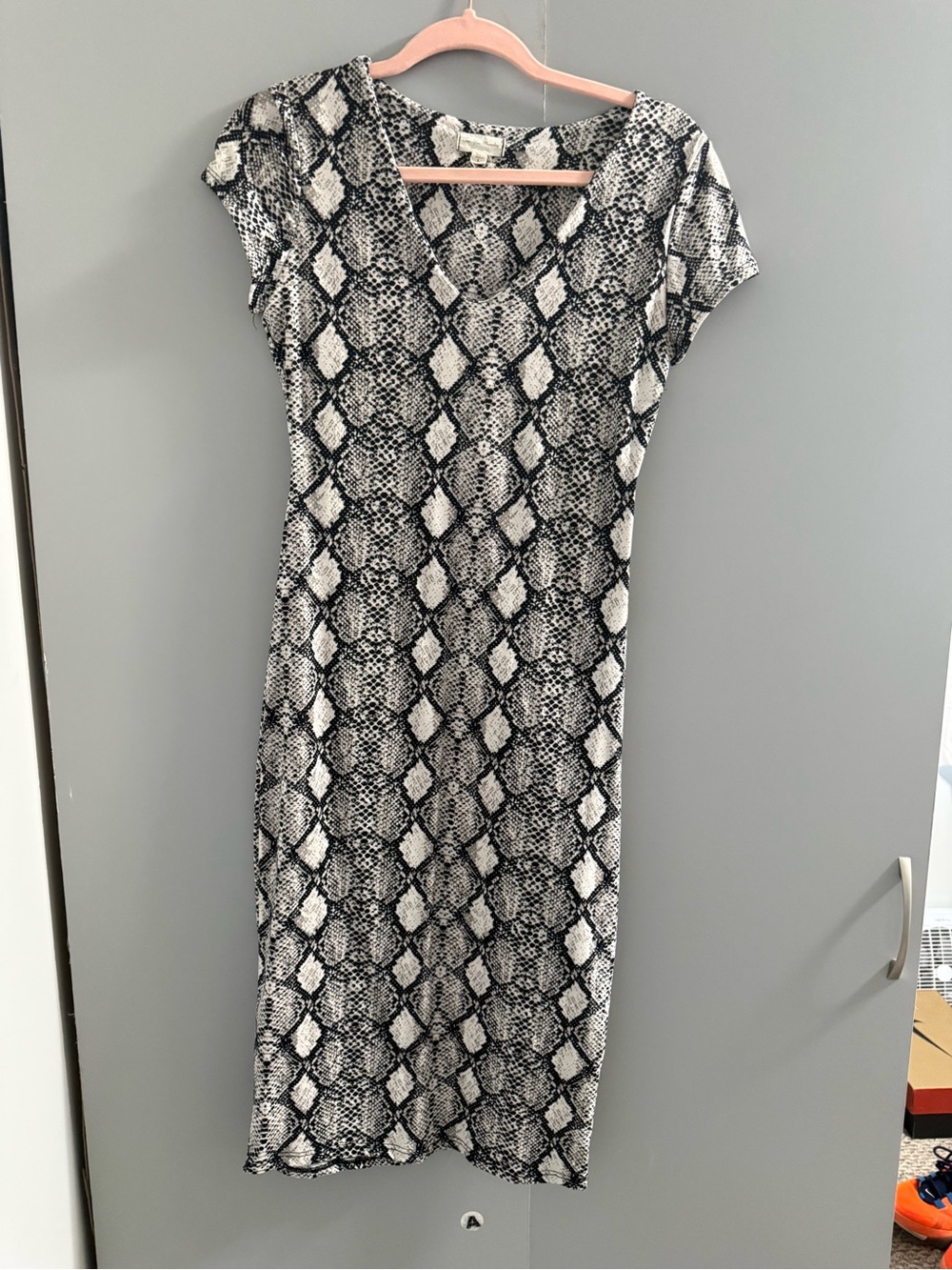 See You Monday Black and White Snake-Print Midi Dress